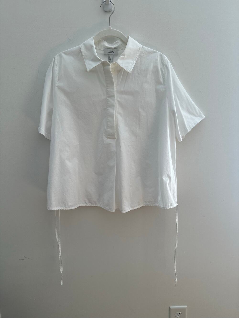 Cos Boxy Shirt Women's Size Medium White Short Sleeves Adjustable Drawstring Hem